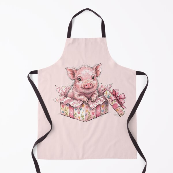 Item preview, Cute Fluffy Pink Piglet Popping Out of Gift Box Watercolor designed and sold by BreezifyDesignStudio.