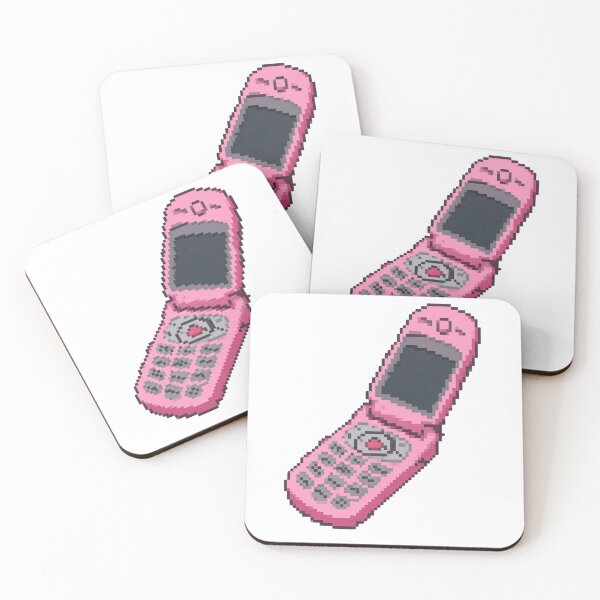 Item preview, retro 2000s y2k pink flip phone pixel art designed and sold by phoebescribble.