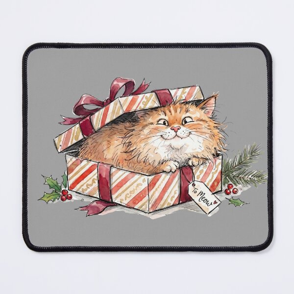 Item preview, Cute Fluffy Orange Cat in Christmas Gift Box Watercolor Design designed and sold by BreezifyDesignStudio.