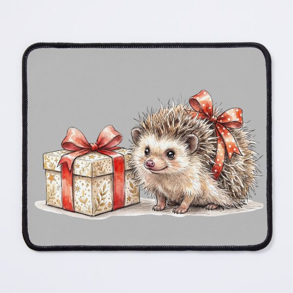 Item preview, Adorable Fluffy Hedgehog with Polka Dot Ribbon Gift Watercolor designed and sold by BreezifyDesignStudio.