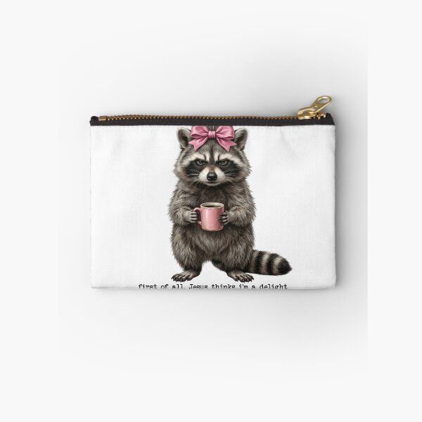 Item preview, First of All Jesus Thinks I'm a Delight – Funny Christian Raccoon Pink Bow Coffee designed and sold by TheBeesForYou.