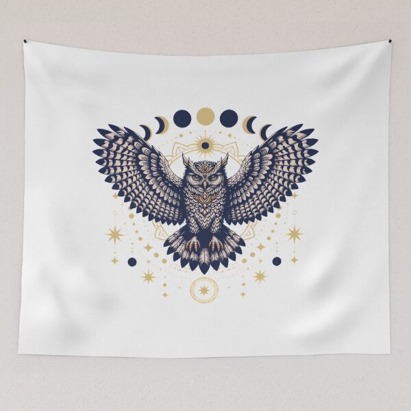 Item preview, Mystical Powerful Owl Celestial Moon Phases Boho Witchcraft Art designed and sold by ArcticFoxStudio.