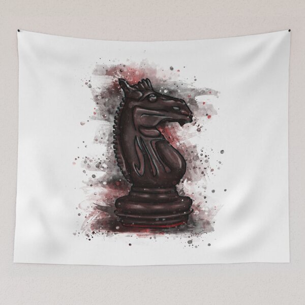 Item preview, Black knight chess piece, watercolor chess game designed and sold by NadiaChevrel.