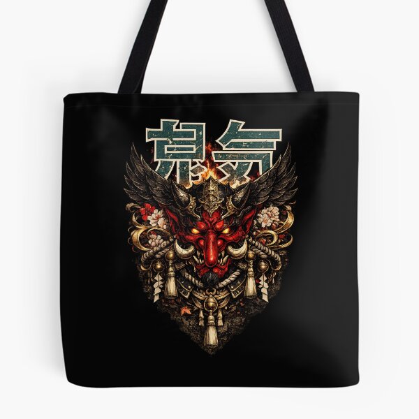 Aperçu de l'œuvre Legendary Tengu Mask – Japanese Yokai Samurai Tattoo Streetwear Graphic Tee créée et vendue par saamessart.