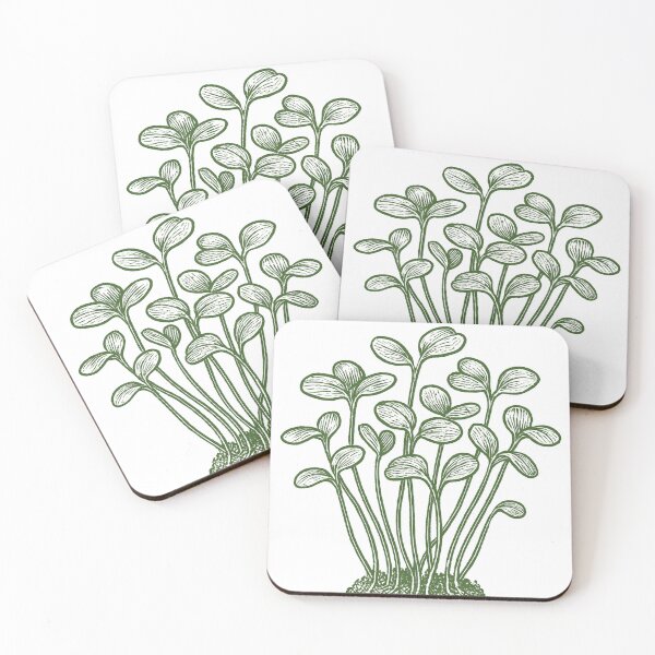 Item preview, Vintage Linocut Microgreen Sprouts - Green Botanical Art designed and sold by shinygreenbug.