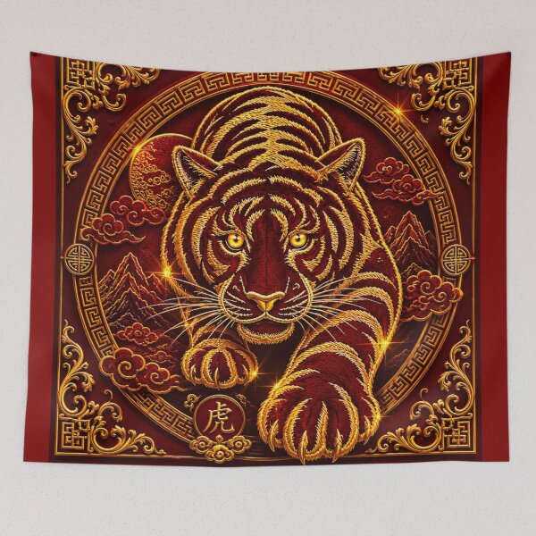 Item preview, Golden Tiger Embroidery | Chinese Zodiac Tiger Luxury Asian Art designed and sold by astersgraphics.