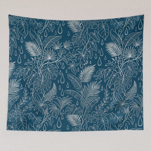 Item preview, Silver Tropical Foliage - Metallic Navy Botanical Pattern designed and sold by fit-and-fine26.
