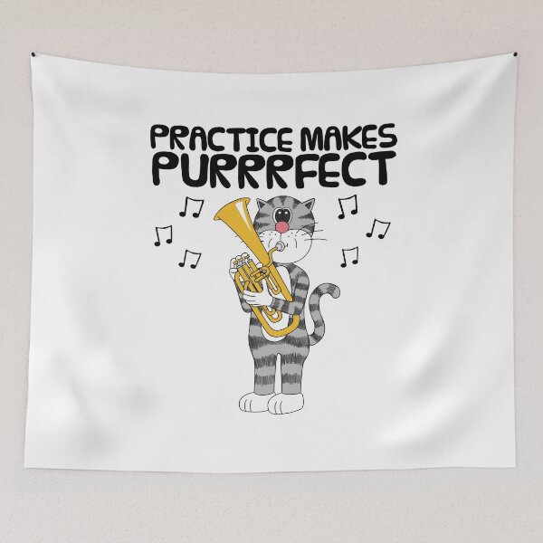 Item preview, Cat Playing Tenor Horn, Practice Makes Purrrfect, Musician designed and sold by doodlerob.