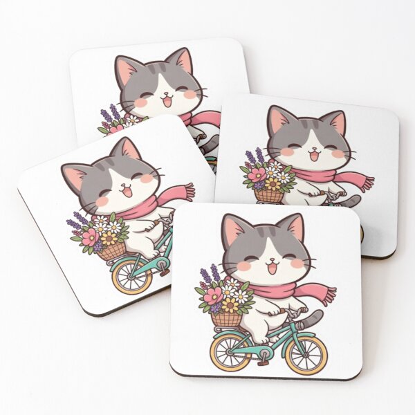 Item preview, Cute Cat on Bicycle with Flowers – Kawaii Cat Sticker Design designed and sold by PrintforDesign.