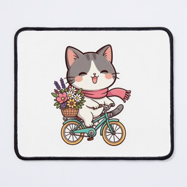 Item preview, Cute Cat on Bicycle with Flowers – Kawaii Cat Sticker Design designed and sold by PrintforDesign.