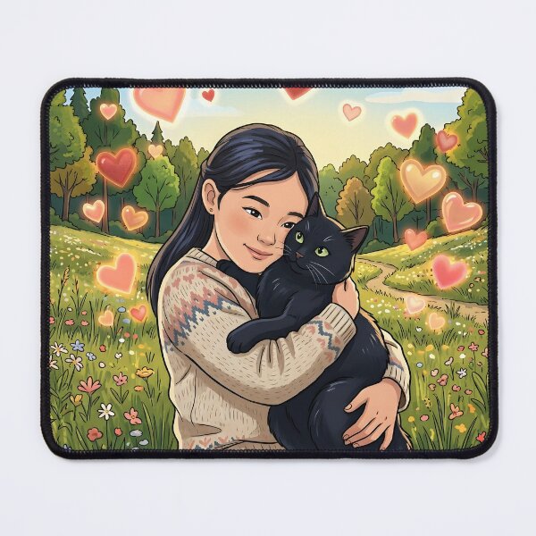 Item preview, Girl Hugging Black Cat | Wildflower Field Illustration designed and sold by bluesirian22.