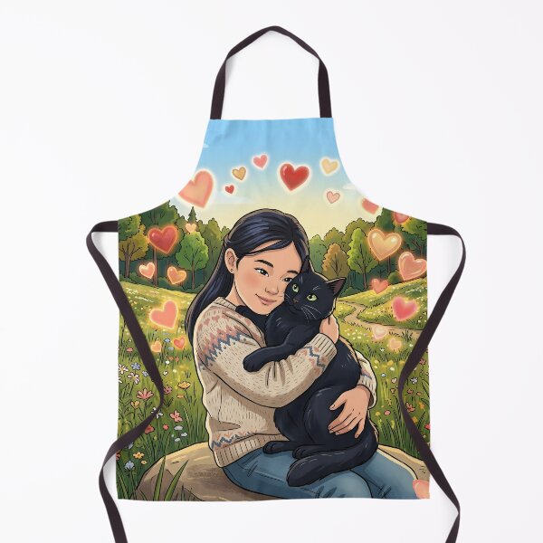 Item preview, Girl Hugging Black Cat | Wildflower Field Illustration designed and sold by bluesirian22.