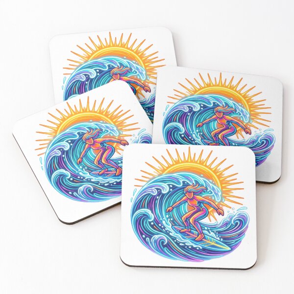Item preview, Neon Surfing Wave Design, Colorful Surfer Sunset Art designed and sold by PlumArtDesign.