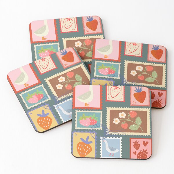 Item preview, Goose and strawberry stamps cottagecore  designed and sold by InkRiot Studios.