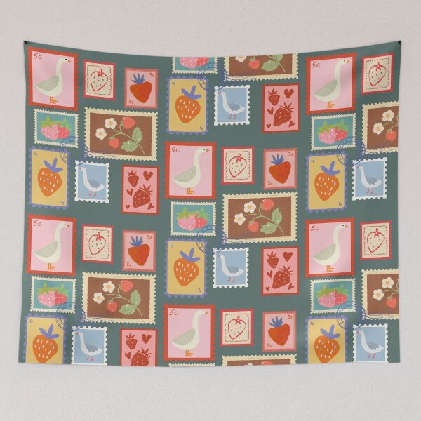 Item preview, Goose and strawberry stamps cottagecore  designed and sold by InkRiot Studios.