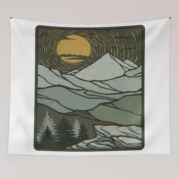 Item preview, Retro Mountain Landscape Vintage Sun Nature Art designed and sold by rediscoveredapp.