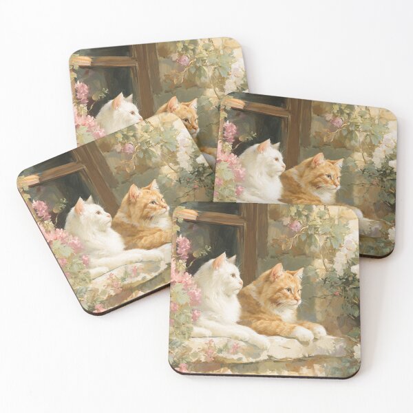 Item preview, Sunlit Cottage Cats – Floral Window Cat Painting designed and sold by WhimsyWink.