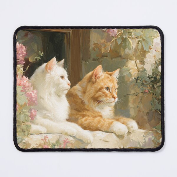 Item preview, Sunlit Cottage Cats – Floral Window Cat Painting designed and sold by WhimsyWink.