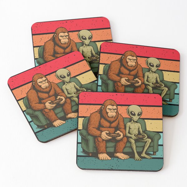 Item preview, Funny Bigfoot And Alien Playing Video Games Retro Sunset - A Gamer Like Me Is Hard To Find designed and sold by legendaryskins.