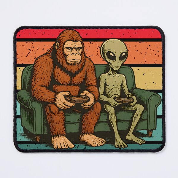 Item preview, Funny Bigfoot And Alien Playing Video Games Retro Sunset - A Gamer Like Me Is Hard To Find designed and sold by legendaryskins.