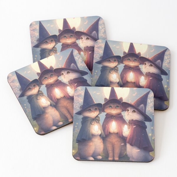 Item preview, Three Witch Cats Under the Moon – Whimsical Fantasy Cat Art designed and sold by WhimsyWink.