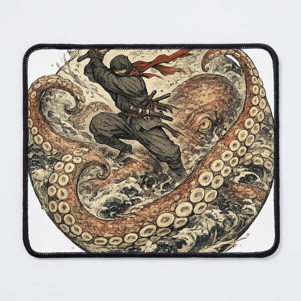 Item preview, Ninja vs Giant Octopus – Vintage Japanese Ukiyo-e Battle Art designed and sold by JPAN NEO EDO.