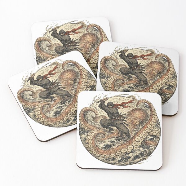 Item preview, Ninja vs Giant Octopus – Vintage Japanese Ukiyo-e Battle Art designed and sold by JPAN NEO EDO.
