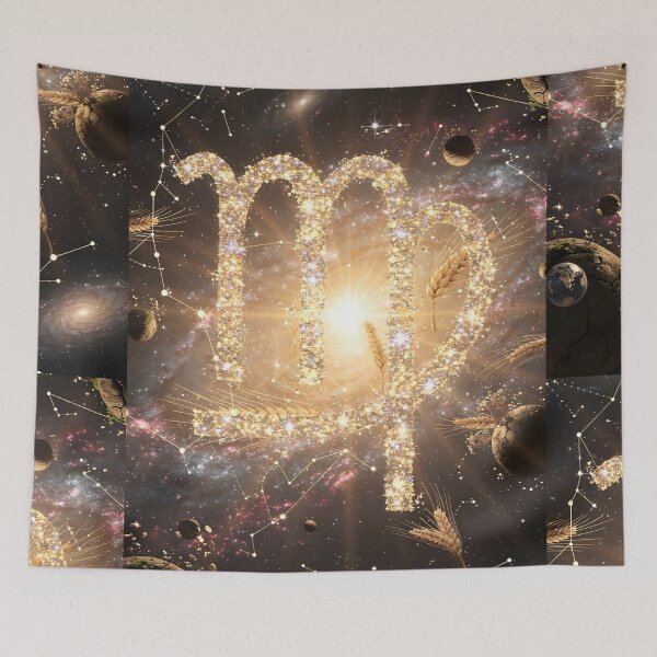 Item preview, Virgo Golden Stardust Symbol Wheat Galaxy Cosmic Art designed and sold by Zodiac Celestial Art.