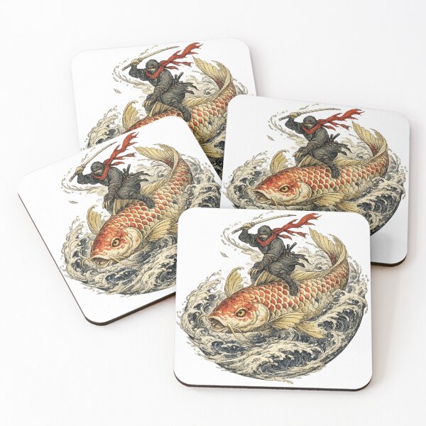 Item preview, Ninja Riding Giant Koi Fish – Vintage Japanese Ukiyo-e Warrior Art designed and sold by JPAN NEO EDO.