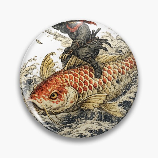 Item preview, Ninja Riding Giant Koi Fish – Vintage Japanese Ukiyo-e Warrior Art designed and sold by JPAN NEO EDO.