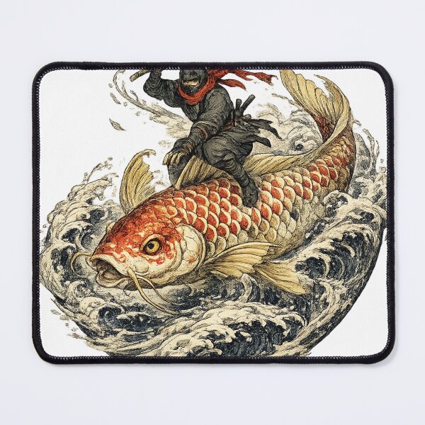 Item preview, Ninja Riding Giant Koi Fish – Vintage Japanese Ukiyo-e Warrior Art designed and sold by JPAN NEO EDO.