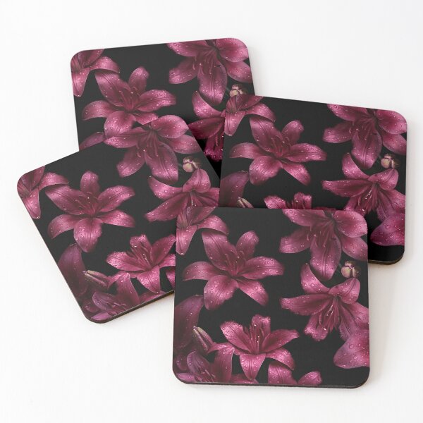 Item preview, Midnight Pink Lilies with Raindrops designed and sold by dahliyagh.