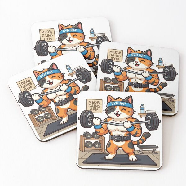 Item preview, Meow Gains Gym Cute Cat Weightlifting Funny Fitness designed and sold by JeevanStickers.