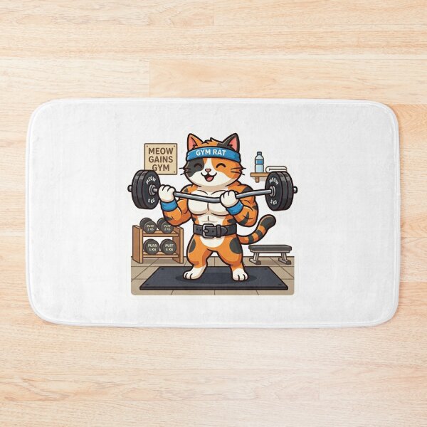 Item preview, Meow Gains Gym Cute Cat Weightlifting Funny Fitness designed and sold by JeevanStickers.