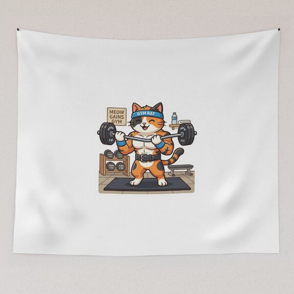 Item preview, Meow Gains Gym Cute Cat Weightlifting Funny Fitness designed and sold by JeevanStickers.