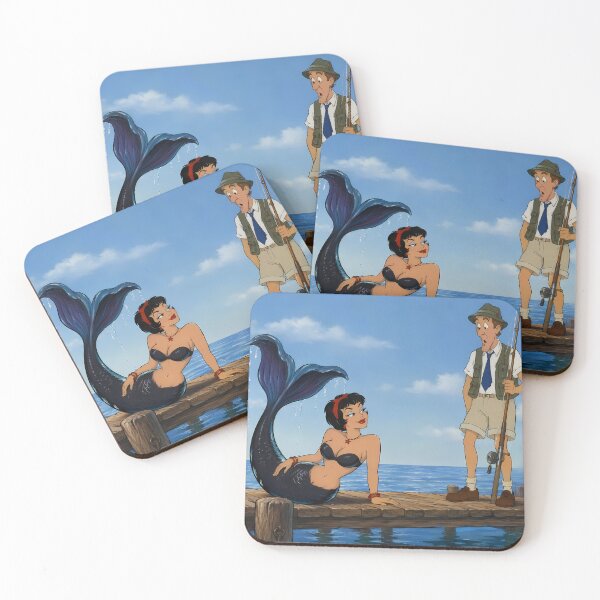Item preview, Lucky Fisherman – Retro Mermaid Comedy Illustration designed and sold by  Hollow Moon Studios..