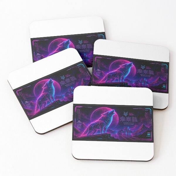 Item preview, Cyber wolf in neon mountain landscape designed and sold by AmbiM.