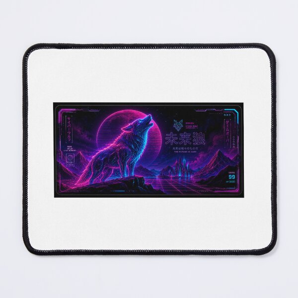 Item preview, Cyber wolf in neon mountain landscape designed and sold by AmbiM.