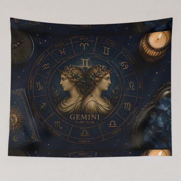 Item preview, Gemini Twin Faces Dark Celestial Classical Zodiac Art designed and sold by Zodiac Celestial Art.