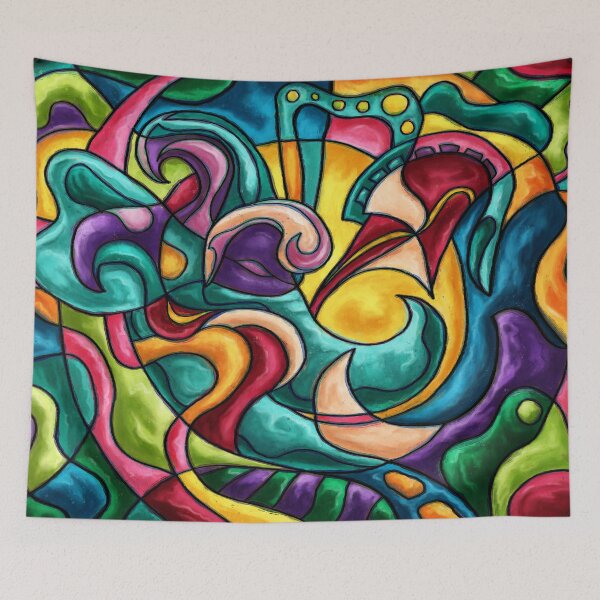 Item preview, Abstract circus elephant, bright colorful musican painting designed and sold by NadiaChevrel.