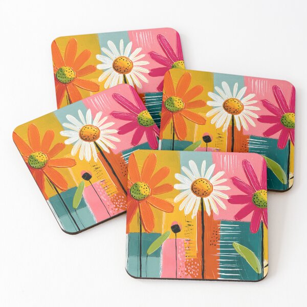 Item preview, Summer Blossoms in Color Harmony - Three Vibrant Flowers Dancing Through Bold Geometric Forms designed and sold by OlfactoART Studio.