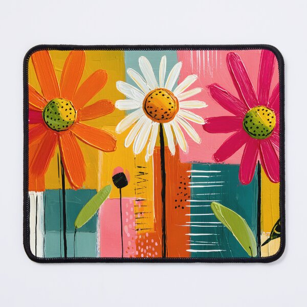 Item preview, Summer Blossoms in Color Harmony - Three Vibrant Flowers Dancing Through Bold Geometric Forms designed and sold by OlfactoART Studio.