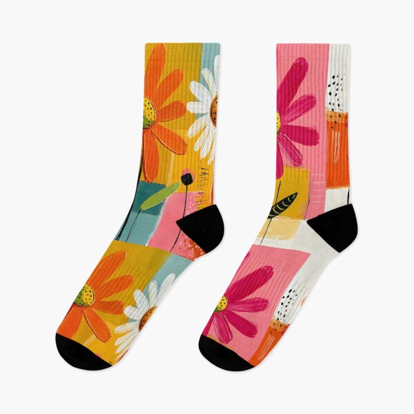Item preview, Summer Blossoms in Color Harmony - Three Vibrant Flowers Dancing Through Bold Geometric Forms designed and sold by OlfactoART Studio.