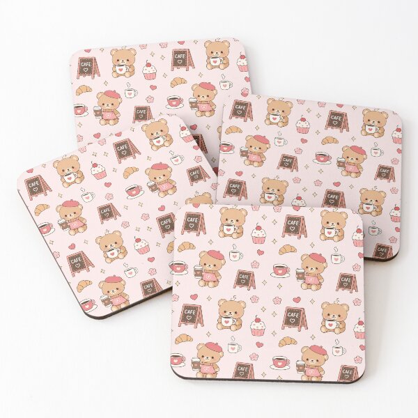 Item preview, Kawaii Teddy Bear Coffee Pattern Cute Coffee Shop Pastel Aesthetic designed and sold by Soft Berry Studio.