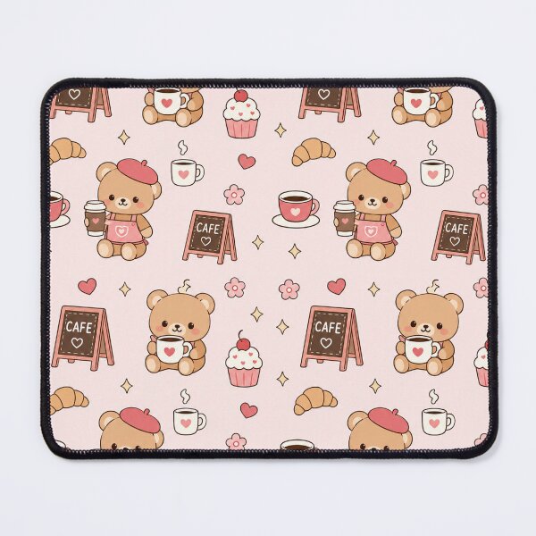 Item preview, Kawaii Teddy Bear Coffee Pattern Cute Coffee Shop Pastel Aesthetic designed and sold by Soft Berry Studio.