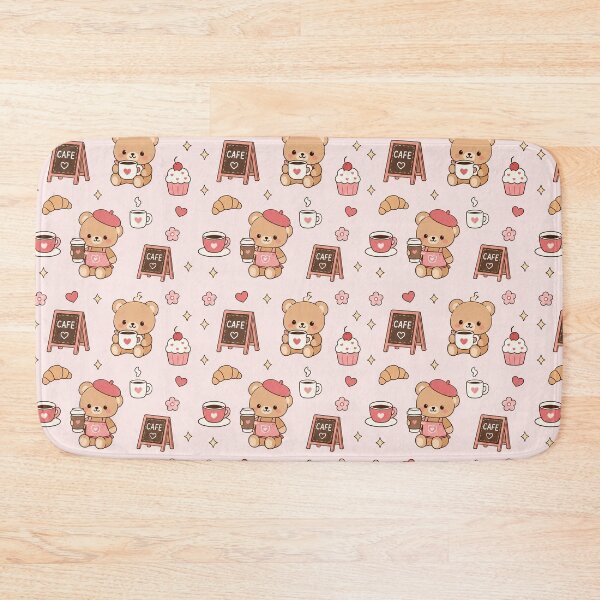 Item preview, Kawaii Teddy Bear Coffee Pattern Cute Coffee Shop Pastel Aesthetic designed and sold by Soft Berry Studio.