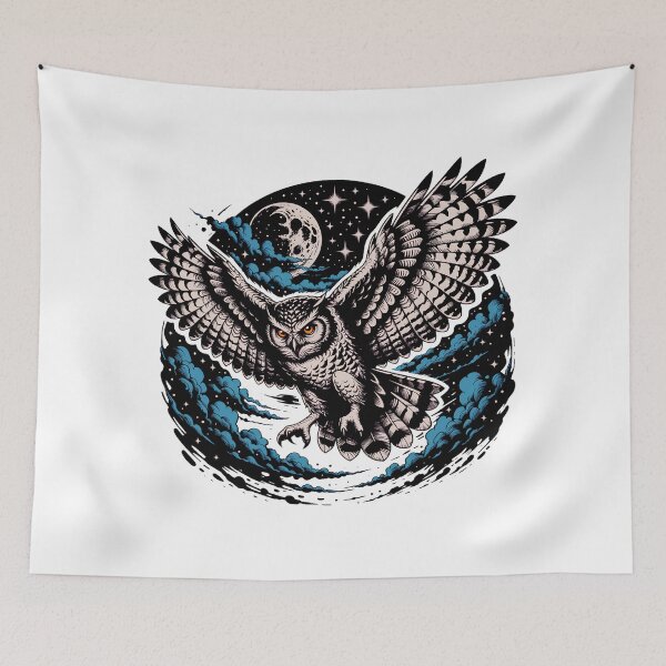Item preview, Majestic Night Owl Under Moonlight Celestial Wildlife Art designed and sold by ArcticFoxStudio.