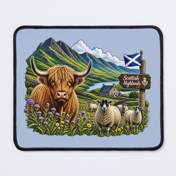 Item preview, Highland Cow and Sheep, Scotland Meadow designed and sold by Myra365Art.
