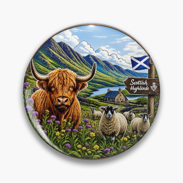 Item preview, Highland Cow and Sheep, Scotland Meadow designed and sold by Myra365Art.