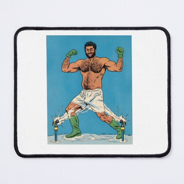 Item preview, Splashy Bear Flexing In The Sprinklers - Retro male Pin Up designed and sold by Neofly.Art.